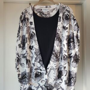 CD Daniels Floral Black and White Cardigan 1X